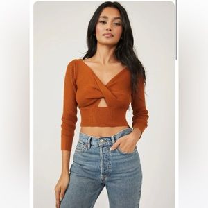 NWT Free People Floyd Wrap Front Crop Cotton Blend Sweater Glazed Ginger Large